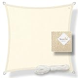 hanSe Sonnensegel quadratisch, Segeltuch Quadrat, 2x2m in Creme, aus HDPE Gewebe, wetterbeständig mit UV Schutz und Sonnenschutz für Garten, Balkon und Terrasse