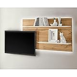 Lomadox Wohnzimmer Wandpaneel beleuchtet in Wotan Eiche Nb. mit Absetzungen in weiß, B/H/T: ca. 155/80/20 cm