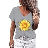 DIYIOUZHOU Cover Up Frauen Schöne Blusentop Frühling Stretch Baumwolle Beach Plus Siz Blusen Frauenkleidern Kurzärmliges V Ausschnitt Bedruckte Loose Grau