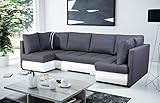 ALTDECOR Ecksofa in U-Form mit Schlaffunktion und Bettkasten mit Gasdruckfeder, Polstercouch Wohnlandschaft rückenecht gepolstert, ideal als Gästebett 288x144x90 cm Dunkelgrau/Weiß