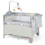 DREAMADE 4 in 1 Reisebett mit Matratze, 120 x 60cm Beistellbett Baby mit Rollen, Babybett Klappbar als Wickeltisch & Laufgitter, Kinderreisebett Baby ab Geburt (Beige)