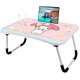 Laptop-Tisch Cartoon-Bilder,Tragbar Laptop Betttablett Tisch mit klappbaren Beinen & Getränkeschlitz, Lesehalter, Notebook-Ständer, Frühstückstablett für Sofa, Bett, Terrasse, Balkon, Garten (Rose)