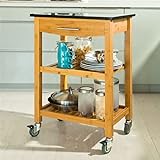BybAgs Shelf Kitchen Trolley Küchenwagen Mit Granit -Arbeitsplattenschublade Und 2 Regale/Schwarz/L58 * W40