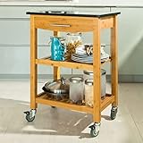 BybAgs Shelf Kitchen Trolley Küchenwagen Mit Granit -Arbeitsplattenschublade Und 2 Regale/Schwarz/L58 * W40