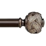 USFOOK 1 Zoll Gardinenstangen für Fenster 36 bis 72 Zoll (0,9-1,8 m) Teleskop-Einzel-Gardinenstangen-Set mit gewebten Blatt-Muster-Endstücken, Antik-Bronze