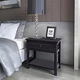 FIRBNUS Bedside Table Nachtkonsole Night Stand Nachttisch Holz Schwarz 40x29x42 cm Bett Kommode Telefontischchen Nachtschränke mit Regal Stilvolles Aussehen Starkes Material