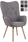 CLP Lounger Ashford Stoff I Ohrensessel Gepolstert I Sessel Mit Eichenholzgestell I Sitzhöhe: 50 cm, Farbe:grau, Gestell Farbe:Natura