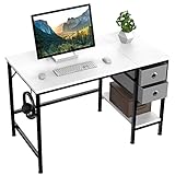 HOMIDEC Schreibtisch, Computertisch mit 2 Schubladen, Bürotisch Schreibtisch Holz Officetisch fürs Büro, Wohnzimmer, Home, Office, 100 x 50 x75cm, Weiß