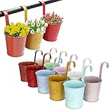 Belle Vous Metall Blumentopf Hängend Set (10 Stk) - 18 x 7,8cm Eimer Blumentöpfe zum Aufhängen in Bunten Farben mit Stabilem Haken - Dekorativer Pflanzen Hängetopf für Haus, Garten, Balkon, Gartenzaun