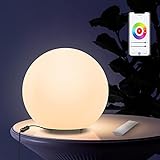 FUYO LED Tischleuchte 25cm Dimmbare Tischlampe Smart Kugelleuchte mit RGB Farbwechsel, Fernbedienung&App-Steuerung, Tischleuchte Kugellampe für Innen Außen Schlafzimmer Wohnzimmer Garten