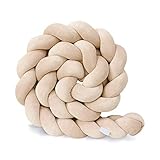 Geflochtenes Kopfpolster für Baby-Bett, geflochtene Baby-Nestchen, 3 Stück, Stoßschutz für Babybett, geflochtene Bettschlange, weich, bequem (Beige, 2 m)