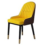 Küchen-Esszimmermöbel-Stühle, Esszimmerstühle aus mattem Wildlederimitat, Akzentstühle, wasserdichter Leder-Beistellstuhl mit Metallbeinen (Farbe: Gelb + Kaffee)