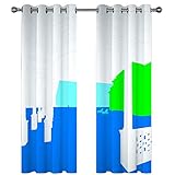 Homxi Lichtdichte Vorhänge 2er Set,2 x 132W x 160H cm,Vorhang Blickdicht Thermo Blau Grün Weiß Abstrakte Geometrisch Gardinen mit Ösen