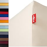 r-up Beste Spannbettlaken 200x220-220x240 bis 35cm Höhe viele Farben 95% Baumwolle / 5% Elastan 230g/m² Oeko-Tex stressfrei auch für Wasserbetten (Natur)