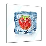 Bilderdepot24 Glasbild - Eiswürfel Erdbeere - 30x30cm - Deko Glas - Wandbild aus Glas - Bild auf Glas - moderne Bilderdepot24 Glasbilder - Glasfoto - Echtglas