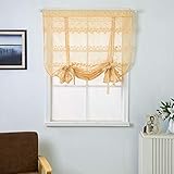 Devola Raffgardine mit Spitze Transparentes Raffrollo mit Blumen landhausstil Gardinen Kurz Küchengardinen modern Raffrollo Fenster Vorhang Fertiggardine BxH 100x120cm Gelb 1er Pack