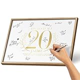 BLCKART Goldenes Gästebuch 20 Geburtstag Frauen Deko Unterschriften Jubiläum Dekoration Geburtstagskarte Geschenk 20 Jahre Frau Geschenke für Männer (20, Echtholz Rahmen Natur)