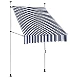 Markise Einziehbar Handbetrieben, JUNZAI Balkon Markise, Sonnenschutz, Balkon überdachung, Sonnenmarkise, Terrassen-markisen, 100 cm Blau/Weiß Gestreift