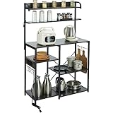 VEVOR Küchenregale Standregal 900 x 400 x 1460 mm, Küchen Bäckerregal 7-stockiges Mikrowellenregal, 99,79 kg Belastbar Gewürzregale mit 8 Haken Küchenregal Industrie-Design Eingebaute Steckdose