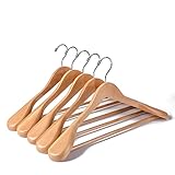 Amber Home 10 Stück 44,5cm Natürliche Kleiderbügel aus Holz mit Breite Schultern(5.8cm), Robust und Glänzend Aufhänger mit Runde Stange für Anzug Jacke Mantel Hemd Hose