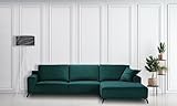 Meble Roberto Ecksofa Firago - 316 cm - Grün Velvet- Sofa L-Form mit Ottomanen Rechts - Komfortabel Sofas & Couches - Wohnzimmer Couch - Klassische Eckcouch - Sofagarnituren