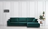 Meble Roberto Ecksofa Firago - 316 cm - Grün Velvet- Sofa L-Form mit Ottomanen Rechts - Komfortabel Sofas & Couches - Wohnzimmer Couch - Klassische Eckcouch - Sofagarnituren