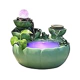 brunnen Tisch-Wasserbrunnen mit rotierender Kugel und Pumpe, Lotusblume, Lotusblatt, kaskadierender Wasserfall, Design-Zimmerbrunnen for das Büro, Heimdekoration, grün Wohnaccessoires & Deko (Size :