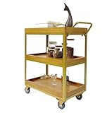 Servierwagen Rollwagen Küchenwagen 3-stöckiger Speisewagen Für Hotels, Unternehmen, Restaurants, Mobiler Lieferwagen, Eiserner Handschubstangenwagen Küchenrollwagen Kuechenwagen ( Color : Gold , Size