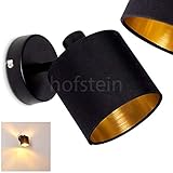 HOFSTEIN Wandleuchte Alsen, Wandlampe aus Metall/Stoff in Schwarz/Gold, 1-flammig, 1 x E14-Fassung, verstellbarer Wandspot mit Stoff-Schirm im Retro/Vintage-Desgin, ohne Leuchtmittel