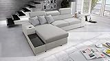 all4all Ecksofa Sante mit Schlaffunktion und Bettkasten Schlafsofa Gewebe Kunstleder Grau Schwarz Modern 26 (Links)