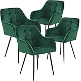 Perfur Casa Esszimmerstühle 4er Set Küchenstühle Polsterstuhl, Samt Armlehnstuhl Wohnzimmer, Esszimmermöbel Mit Metallbein,(grün-4)