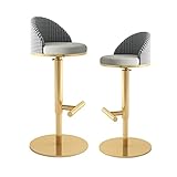 RobLux Barhocker 2-teiliges Set Komfortable PU Leder gepolstert Frühstück Barhocker mit Rückenlehne Luxus-Metall höhenverstellbare Barhocker Küchentheke Insel Traglast 200kg