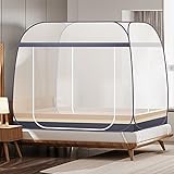 Tragbares Moskitonetz für Bett und Reisen, Pop Up Faltbares Insektenschutz mit Unterseite für Erwachsenenbett, Doppelte Tür Baldachin,Grau,200x215x160cm