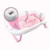 wuuhoo® ergonomische Baby-Badewanne Samy, Faltbare Badewanne für Babys, Kinderbadewanne mit Thermometer, Bade-Kissen optional, Badewanne für Babys und Neugeborene mit Badewannenkissen (Rosa)