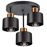 Deckenlampe Deckenleuchte| Schwarz Kupfer | 3-flammig | Lampe 3 x E27 | 230V | Retro Design | 382-e3 Skandi (Schwarz, Kupfer)