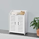 [en.casa] Badezimmerschrank Trosa 62 x 45 x 25 cm Badschrank Wandschrank Ablage Beistellschrank WPC Weiß