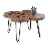 Stella Trading COLE MINI Couchtisch Baumscheibe Akazie Massivholz mit schwarzem Metallgestell - natürlicher Sofatisch für Ihren Wohnbereich - 78 x 56 x 72 cm (B/H/T)