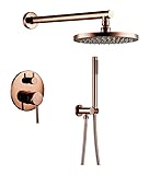 Duschsystem, Wandduschset aus massivem Messing in Roségold, mit Regenduscharmatur von 8 bis 12 Zoll und Handdusche, Luxusdusche, 10 Zoll