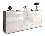 Stil.Zeit Sideboard Abraham - Korpus Weiss matt - Front im Hochglanz-Design Weiß (180x79x35cm) Push-to-Open Technik & Leichtlaufschienen