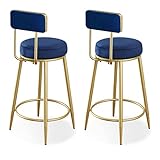 NOIRR Bar Style Family Chairss Set mit 2 Samtpolstern mit Rückenlehne, Schwarze Metallbeine, Küche, Frühstückshocker, Thekenstuhl, Sitzhöhe 65 cm (Blue 75cm(29.5inch))