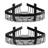 GORKEM Bad-Eckregal, schwarzer Dusch-Organizer, Wandhalterung, Duschablage, ohne Bohren, selbstklebend, mit Haken, Aluminium, for Badezimmer, Toilette, 2-lagig (Size : 2 Layer)