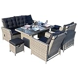 Green Spirit - Garten Sitzgruppe Asti - Grau, Polyrattan, für 7 Personen, Sicherheitsglas, Wetterfest, Gartenmöbel-Set mit Sofa, Tisch, 2 Sessel, 2 Hocker