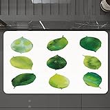 Badematte rutschfest waschbar Badvorleger,Salbei, Aquarell-Kunstthema-Set aus grünen Blättern, frischem Laub, Bäumen, Wald, Wal,weich Mikrofaser saugstark Badteppich für Badezimmer Badewanne, 40x60 cm