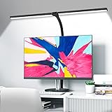 Pmgud Doppelspitze LED Schreibtischlampe 24W LED dimmbar Tischlampe verstellbare Tageslichtlampe Tischlampe für Haus und Büro Augenschutz Monitorlamp 80cm 5 Farbmodi Schwarz