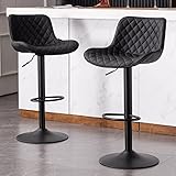 YOUTASTE Barhocker 2er Set Höhenverstellbar Drehbar Hocker mit Lehne Barstuhl Modern Tresenstuhl PU-Leder Bar Stühle Metall Gasdruckfeder Bar Stool für Kücheninseln Counter Island (Schwarz)