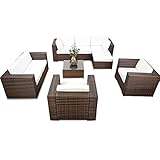 XXL Loungemöbel Eckset Rattan erweiterbar - Polyrattan Lounge Sofa Eck Set - braun-mix - Gartenmöbel XXL Lounge Möbel Set Rattan inkl. Lounge Sofa + Ecke + Lounge Sessel + Hocker + Tisch + Kissen