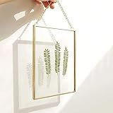 25x20cm Bilderrahmen aus Kupfer Messing Hängende schwimmende Glas Fotorahmen Gold Geometrische Ornament Pflanze Probe Clip Moderne vertikale Dekor Karte Artwork Bild Display Halter ， Nur Glasrahmen