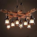 AHQX Pendelleuchte Vintage Kronleuchter Retro Hängeleuchte Holz Metall Hängelampe Schwarz Höhenverstellbar Leuchtmittel E27 Industrial Deckenleuchte Für Esszimmer Wohnzimmer Küche Café Pendellampe …