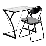 Harbour Housewares 2pc Schwarz/Schwarz Schreibtisch- und Stuhlset mit Glasplatte - 80cm x 50cm x 71cm Klein Heim Büro Schlafzimmer Computerspiele Lernen Tisch