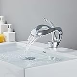 SJQKA Wasserfall Wasserhahn Bad Wasserhahn Wasserfall für Badezimmer,Wasserhahn Bad Aus Erstklassigem Messing,wasserfall Einhandmischer Für Bad Badezimmer Waschbecken (Silber)